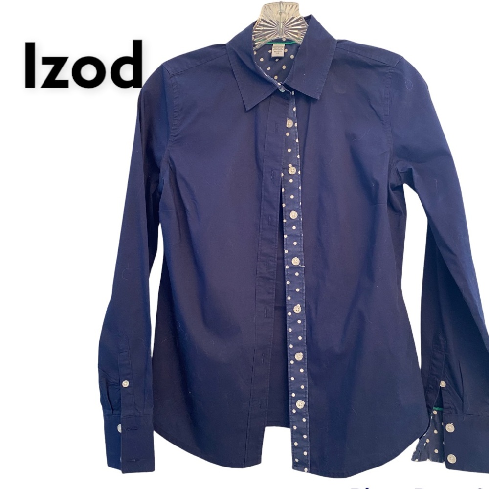 IZOD Button Down Long Sleeve Cotton Blend Navy Shirt XS